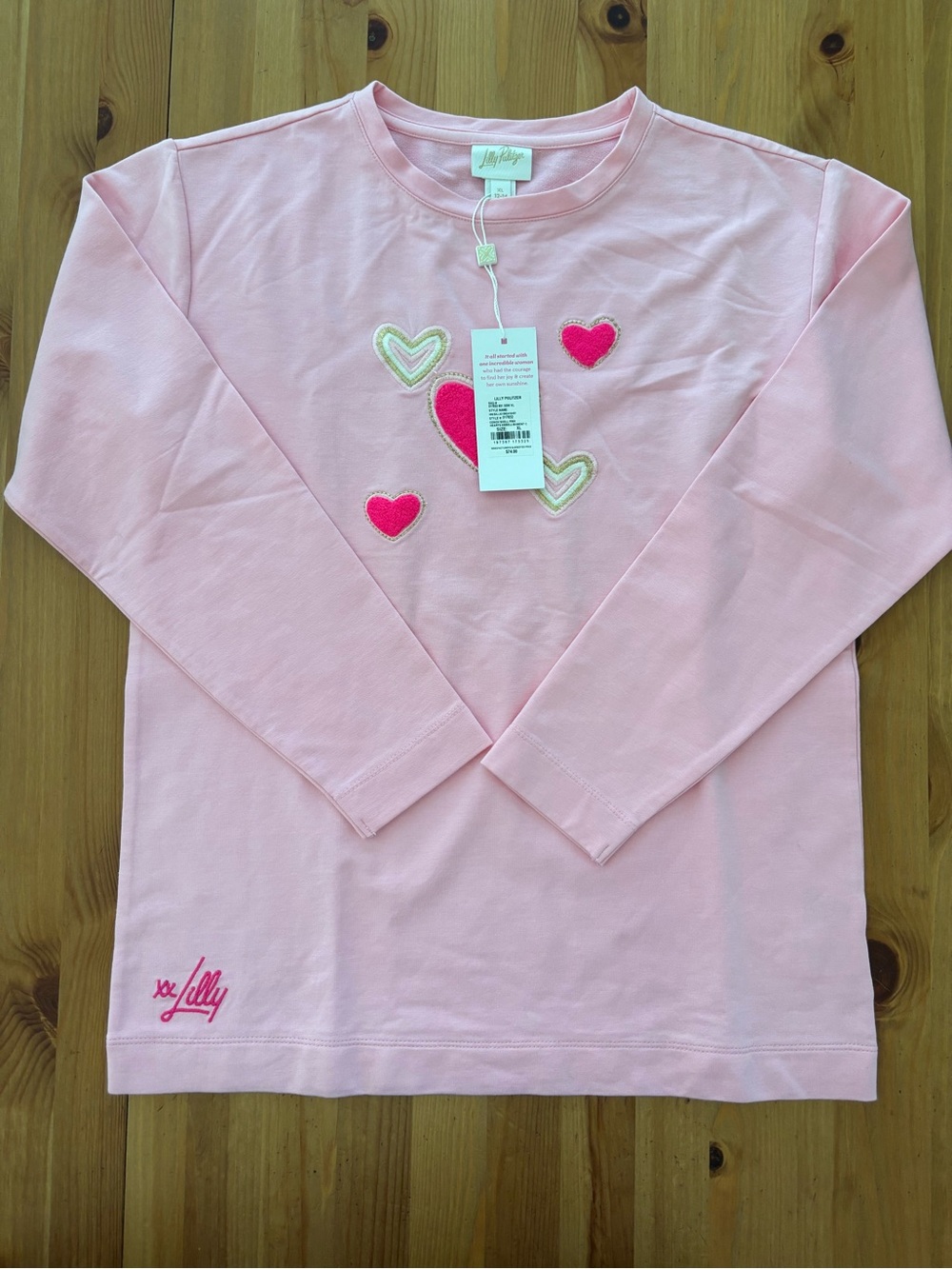 Lilly Pulitzer Girls Pink Heart Appliqué Long Sleeve Top size 12-14y NWT